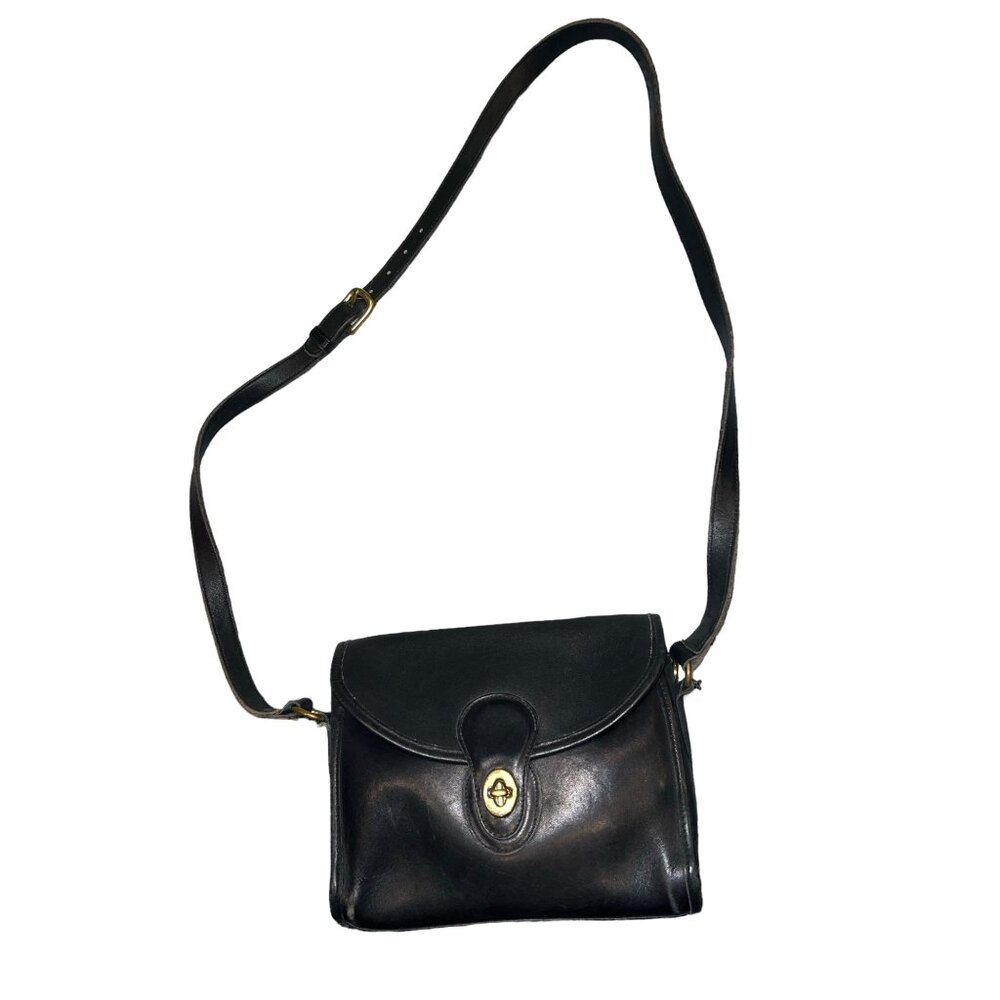 Vintage COACH Devon Bag‎ E4C-9908 Gold Turnlock Classic Black Leather 90s Purses